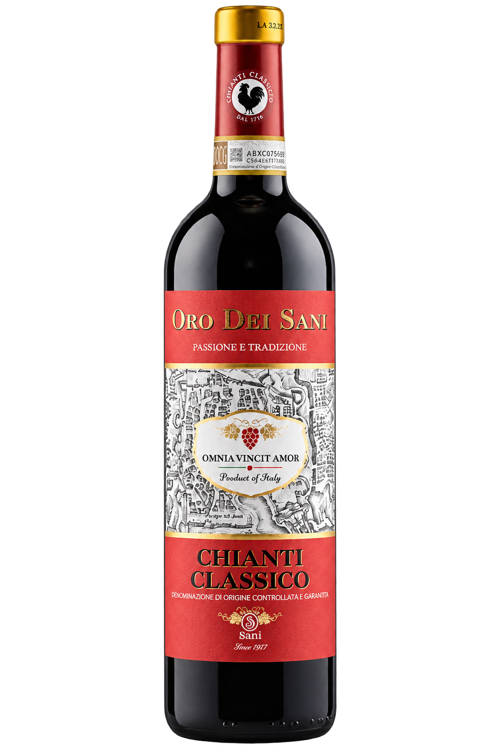 Garrafa padr&atilde;o de 750 ml do Chianti Classico Oro dei Sani